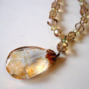 Vintage Golden Yellow Glass Bead Necklace w/Pendant